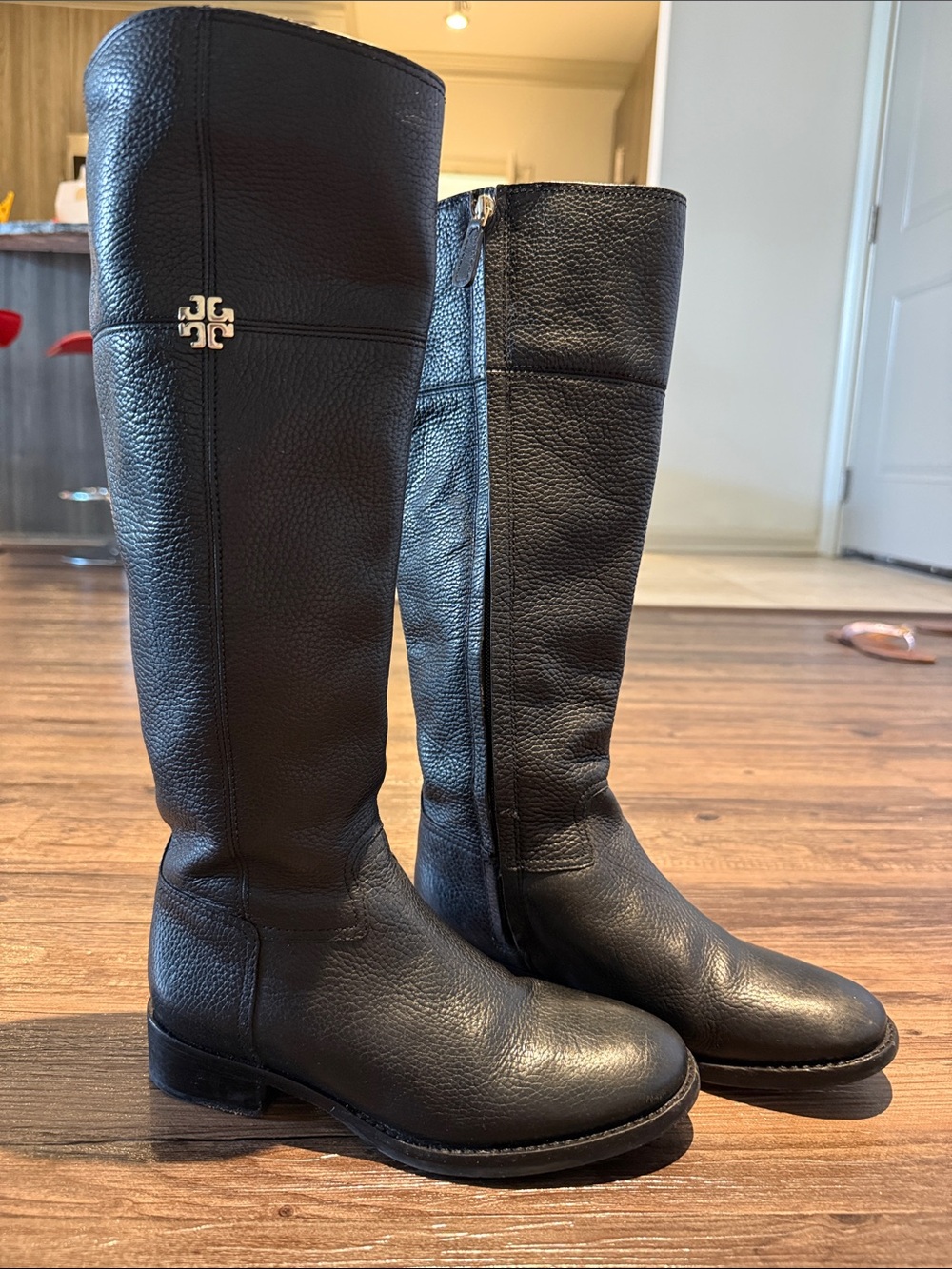 Tory Burch Black Pebbled Leather Over-the-Knee Boots